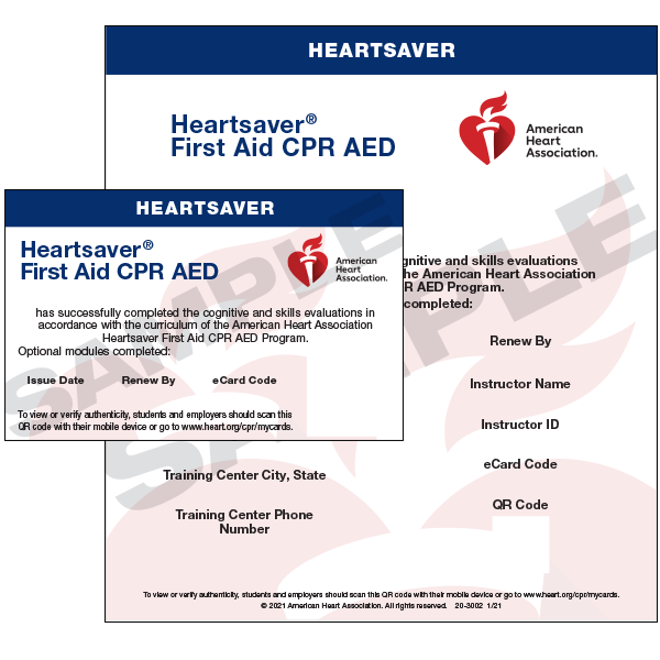 heartsaver first aid cpr aed ecard